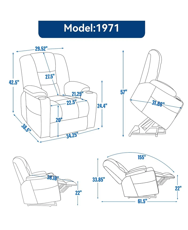 Streamdale Furniture Power Lift Recliner Chair with Massage, Heat, Usb Ports, and Cup Holders