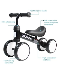 Allobebe Baby Balance Bike 4-Wheel Ride-On with Adjustable Seat & Silent Wheels, Ages 12-30 Months