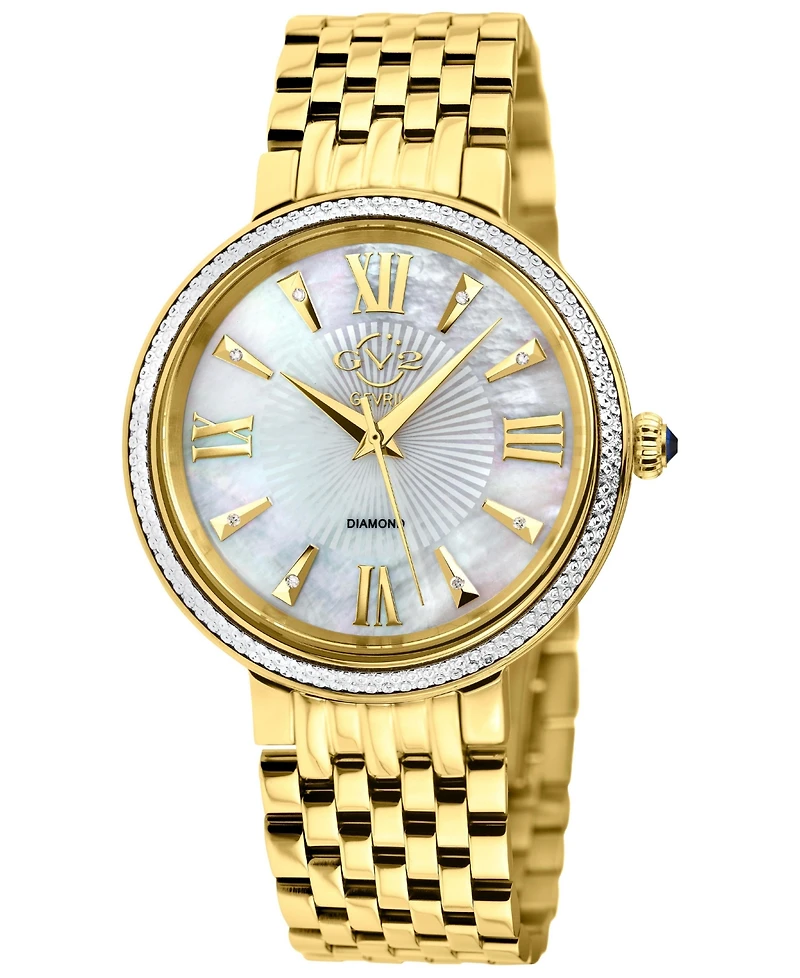 GV2 by Gevril Women's Genoa Swiss Quartz Ip Gold Stainless Steel Bracelet Diamond Watch