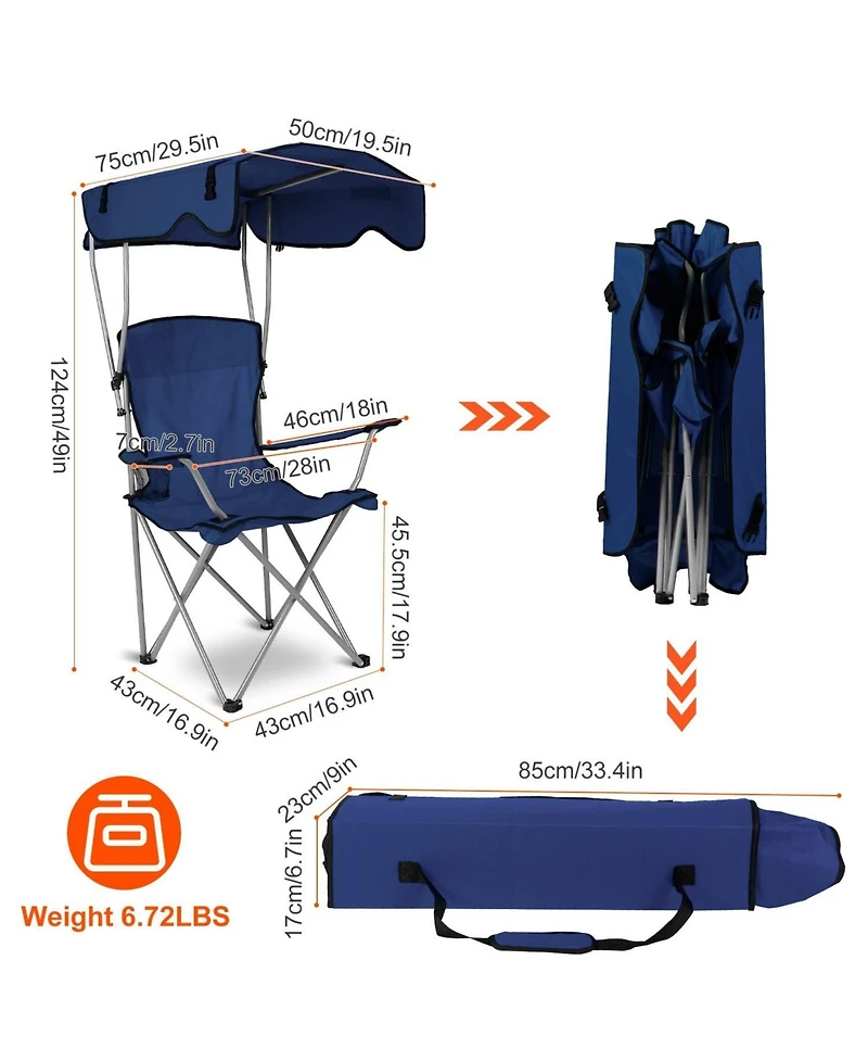 Mountaintop Foldable Beach Canopy Chair, 330 lb capacity, sunshade, cup holder, portable folding seat for beach, camping & travel.