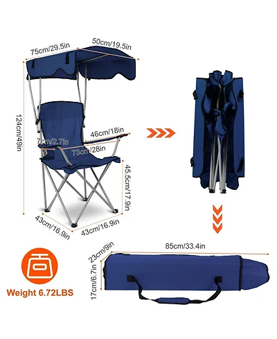 Mountaintop Foldable Beach Canopy Chair, 330 lb capacity, sunshade, cup holder, portable folding seat for beach, camping & travel.