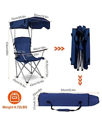 Mountaintop Foldable Beach Canopy Chair, 330 lb capacity, sunshade, cup holder, portable folding seat for beach, camping & travel.