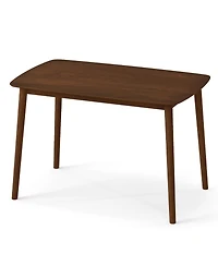 Gymax Farmhouse Dining Table for 4 Rectangular Rubber Wood Kitchen with Solid Frame