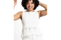 Caldwell Collection Women's Tanja Scoop Neck Fringe Peplum Sleeveless Knit Top