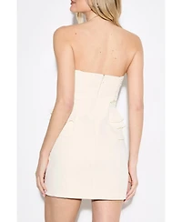 MissPap Women's Premium Sweetheart-Neck Shirred-Bust Peplum Mini Dress
