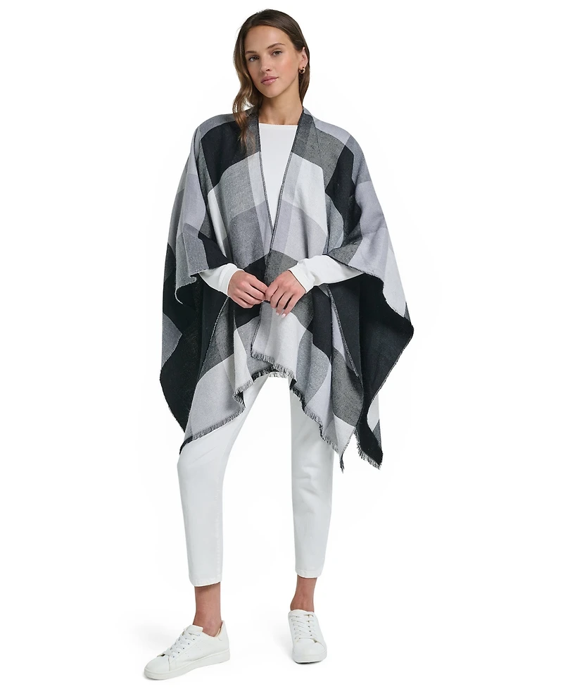 Calvin Klein Reversible Buffalo Plaid Ruana
