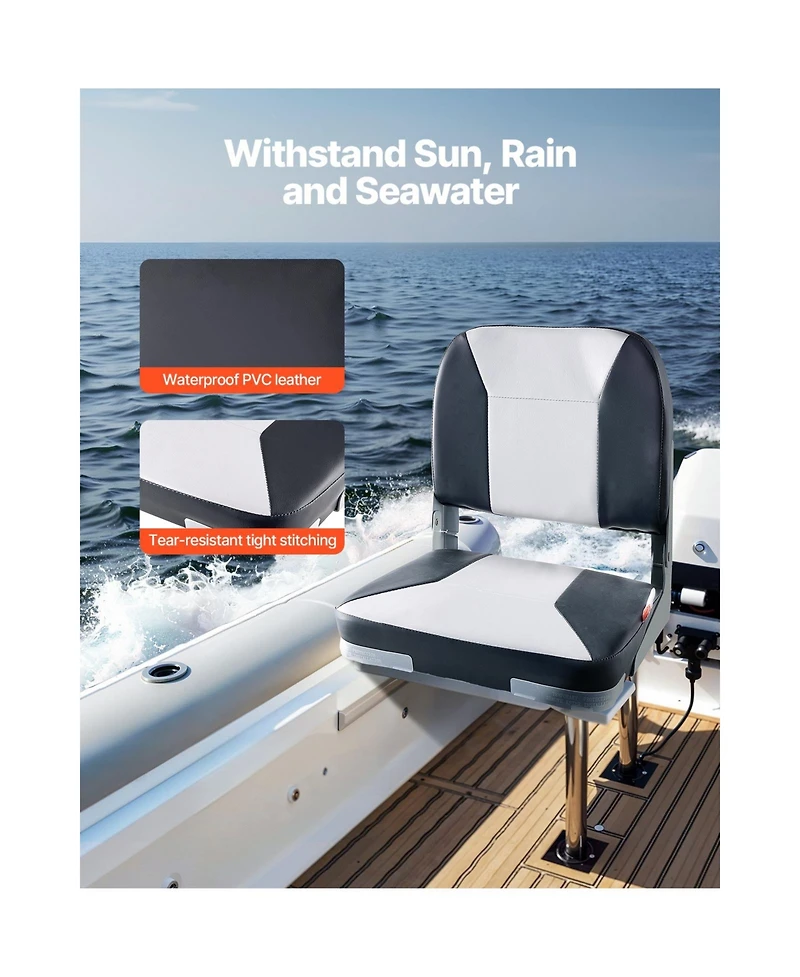 Sugift Low Back Folding Boat Seat with Waterproof Faux Leather Cover and Aluminum Hinges