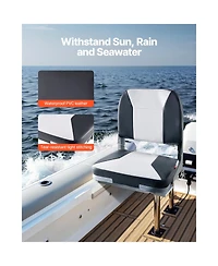 Sugift Low Back Folding Boat Seat with Waterproof Faux Leather Cover and Aluminum Hinges