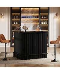 Tribesigns L Shaped Bar Table, 4-Tier Home Unit with Metal Footrest, Fluted Counter Height Pub Table Storage Shelves