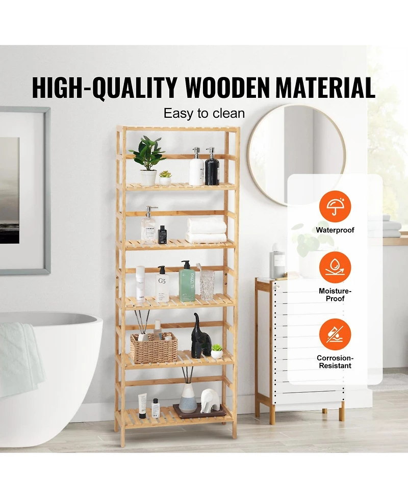 Sugift 6-Tier Bamboo Open Bookshelf Display Storage Rack with Anti-Tip Kit