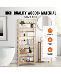 Sugift 6-Tier Bamboo Open Bookshelf Display Storage Rack with Anti-Tip Kit