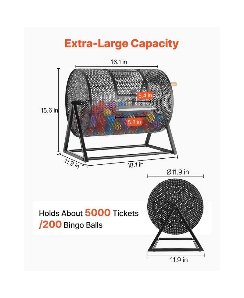 Sugift Metal Raffle Drum Ticket Spinner Holding 5000 Tickets with Reinforced Handle and Triangular Stand
