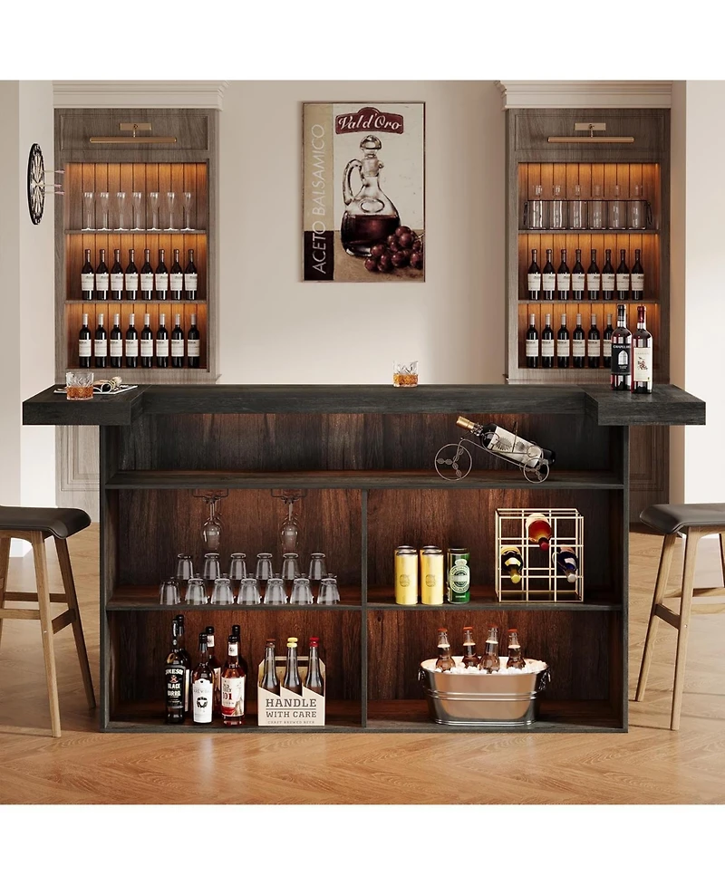 Tribesigns 4-Tier Bar Table, 70.9-Inch Large Wooden Home Bar Unit with Storage Shelves