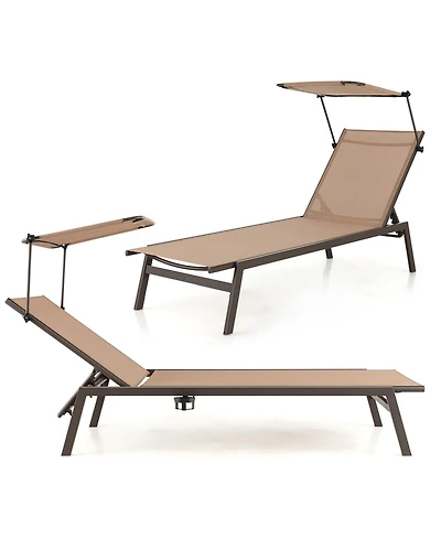 Gymax 2Pieces 6-Position Recliner Lounge Outdoor Adjustable Reclining Chair Poolside