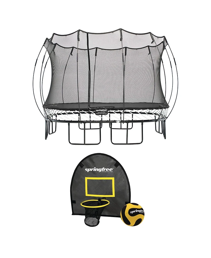 Springfree Trampoline Kids Square 13 Foot Trampoline and FlexrHoop Basketball Game