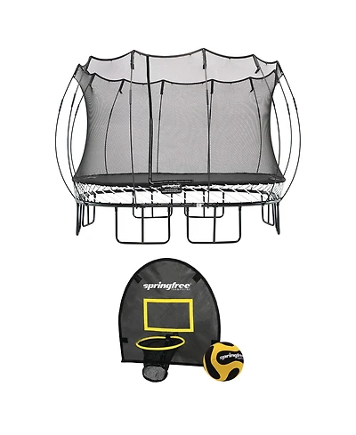 Springfree Trampoline Kids Square 13 Foot Trampoline and FlexrHoop Basketball Game