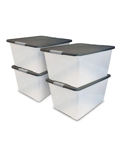 Homz 64 Qt Secure Latching Large Clear Plastic Storage Bin w/ Gray Lid (4 Pack)
