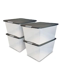 Homz 64 Qt Secure Latching Large Clear Plastic Storage Bin w/ Gray Lid (4 Pack)