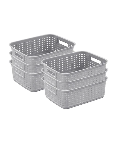 Sterilite Short Weave Wicker Pattern Storage Container Basket, Gray (6 Pack)