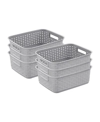 Sterilite Short Weave Wicker Pattern Storage Container Basket, Gray (6 Pack)
