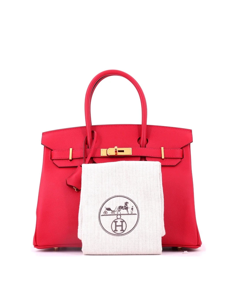 Pre-Owned Hermes Birkin 30 Handbag Red Epsom with Gold Hardware