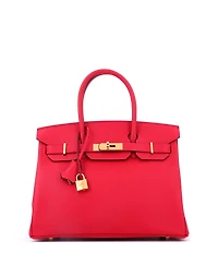 Pre-Owned Hermes Birkin 30 Handbag Red Epsom with Gold Hardware
