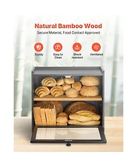 Sugift Double Layer Bamboo Bread Box with Acrylic Wave Door and Adjustable Middle Shelf