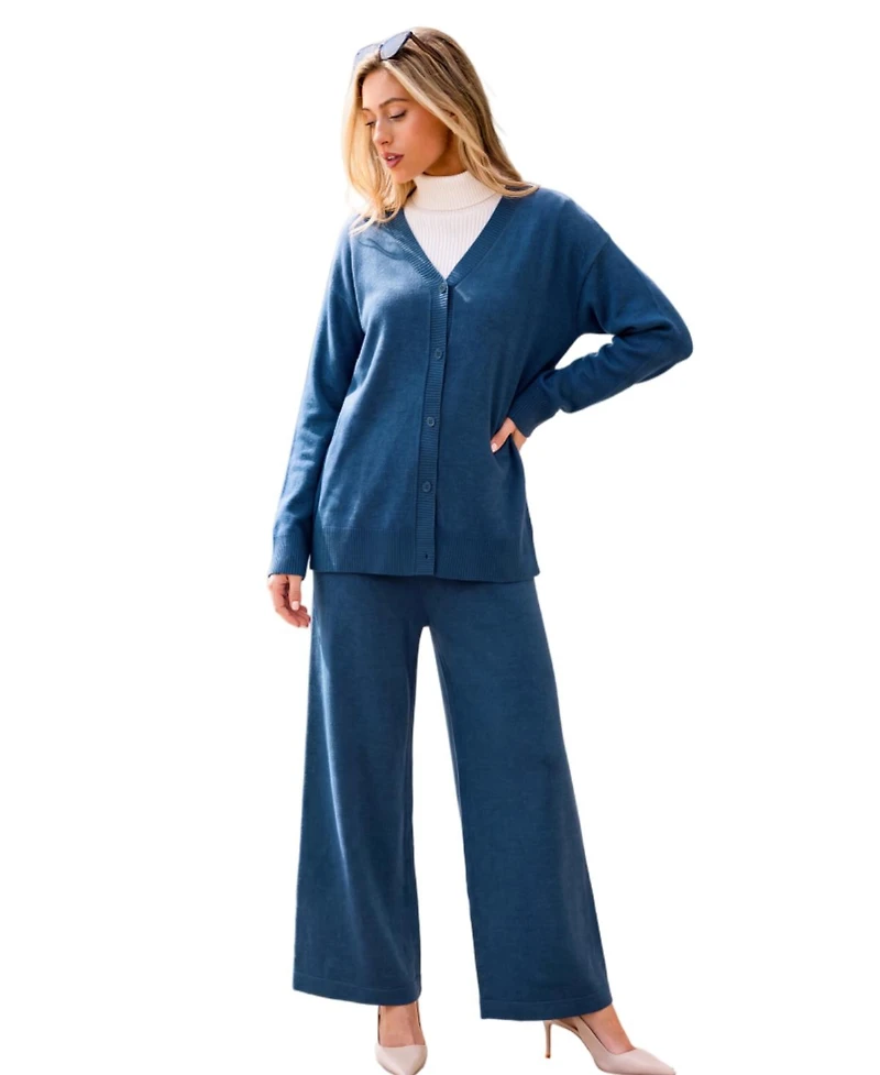 Cupshe Women's V-Neck Knit Cardigan and Wide Leg Pants Two-Piece Matching Set