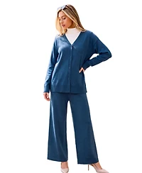 Cupshe Women's V-Neck Knit Cardigan and Wide Leg Pants Two-Piece Matching Set