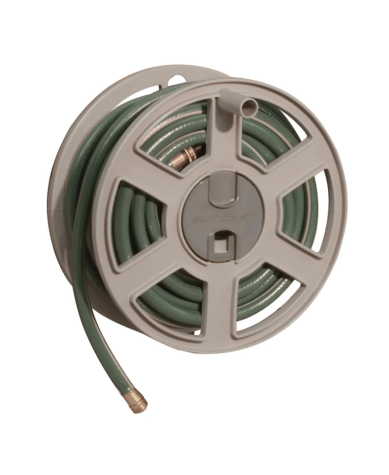 Suncast Sidewinder 100 Foot Wall Mount Garden Yard Outdoor Hose Reel, Taupe