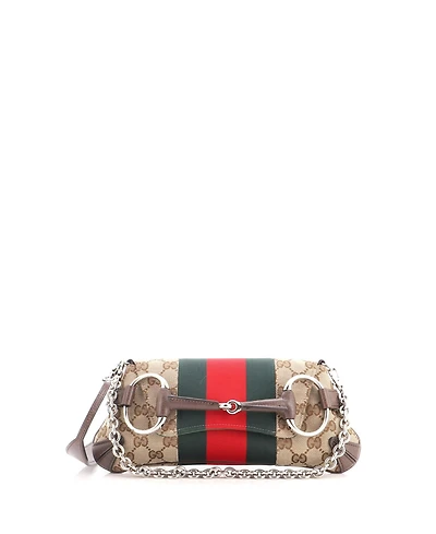 Pre-Owned Gucci Small Horsebit Nm Web Chain Clutch Gg Canvas