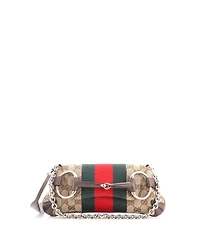 Pre-Owned Gucci Small Horsebit Nm Web Chain Clutch Gg Canvas