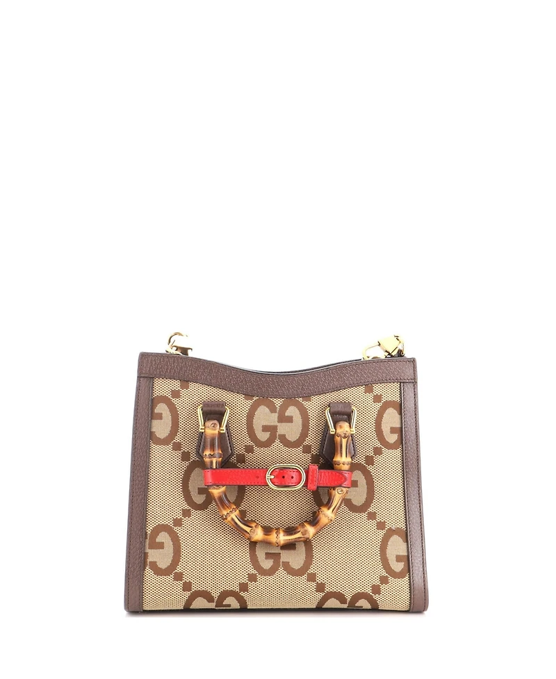 Pre-Owned Gucci Small Diana Nm Bamboo Handle Tote Jumbo Gg Canvas