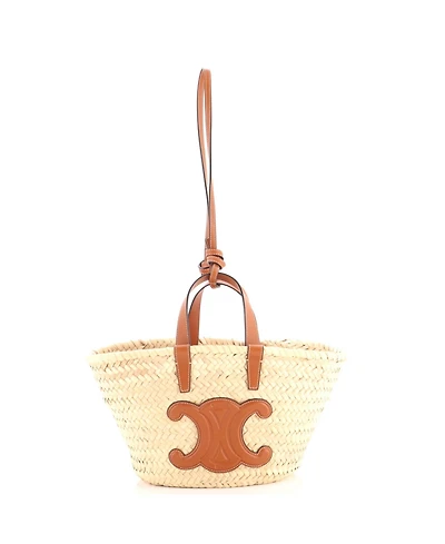 Pre-Owned Celine Teen Triomphe Basket Shoulder Bag Raffia with Leather