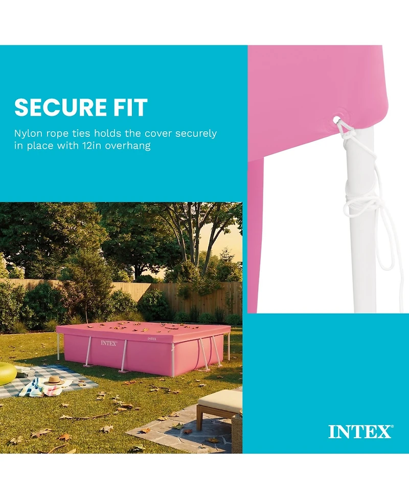 Intex 8.5ft x 5.3ft Rectangular Outdoor Backyard Swimming Pool Cover, Pink
