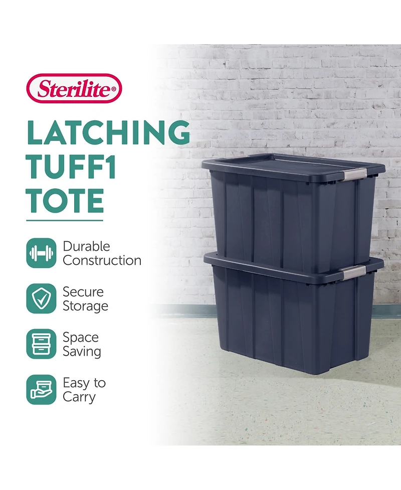 Sterilite Tuff1 30 Gal Plastic Storage Tote Bin w/Latching Lid, Blue (16 Pack)