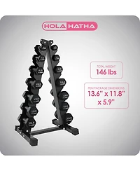 HolaHatha 146 Pound Neoprene Dumbbell Full Body Weight Set with Storage Rack