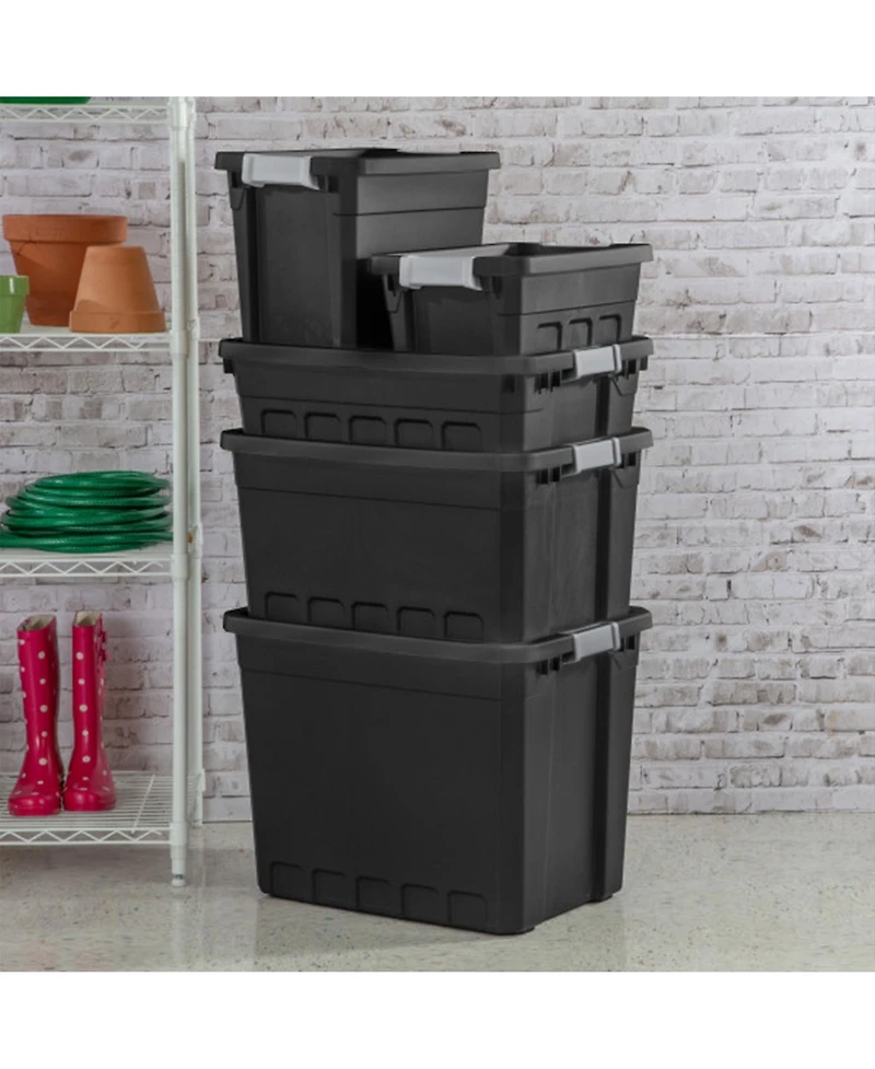 Sterilite 4 Gallon Industrial Storage Totes with Latch Clip Lids, 6 Pack, Black