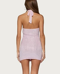 Edikted Women's Avea Rhinestone Mesh Halter Mini Dress