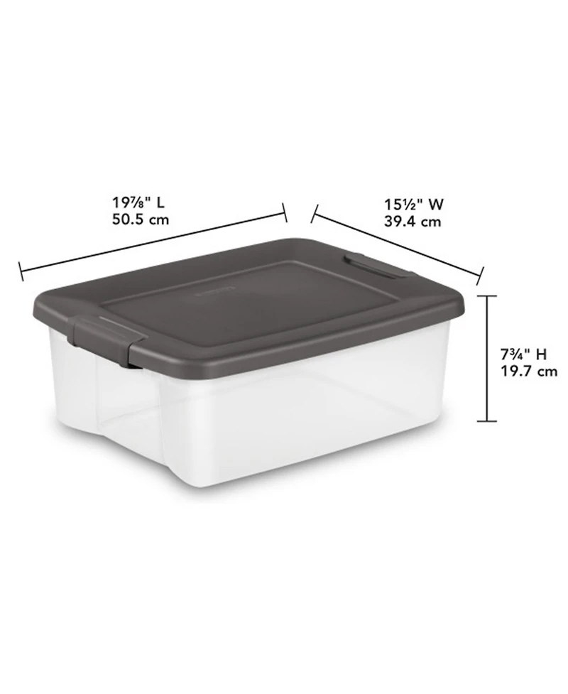 Sterilite 25 Quart Shelf Tote with Flat Gray Lid and Platinum Latches (18 Pack)