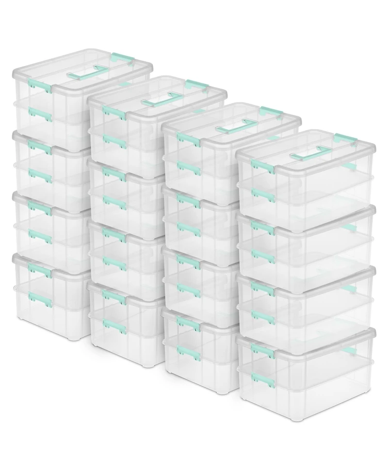 Sterilite Convenient Home 2-Tier Layer Stack Carry Storage Box, Clear (16 Pack)