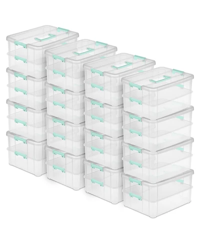 Sterilite Convenient Home 2-Tier Layer Stack Carry Storage Box, Clear (16 Pack)