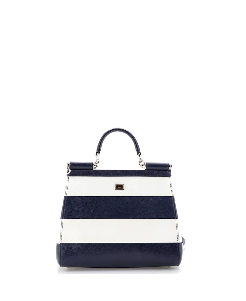 Pre-Owned Dolce and Gabbana Medium Miss Sicily Bag Striped Leather