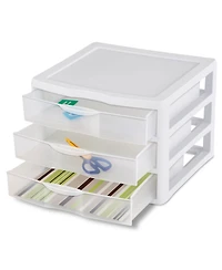 Sterilite Clear Plastic Stackable Small 3 Drawer Storage System, White, (9 Pack)