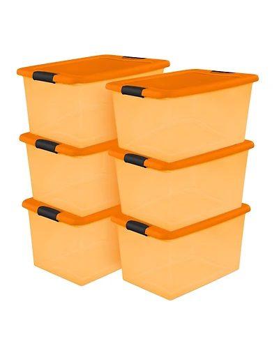 Sterilite Orange 64 Quart Latching Plastic Storage Box Container Tote, (6 Pack)
