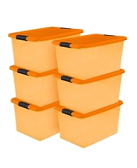 Sterilite Orange 64 Quart Latching Plastic Storage Box Container Tote, (6 Pack)