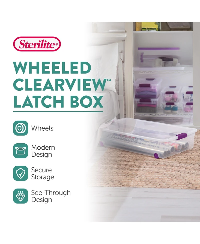 Sterilite 60 Quart ClearView Latch Lid Wheeled Underbed Storage Tote, (16 Pack)