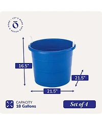 Homz 18 Gal Plastic Open Storage Round Utility Tub with Handles
