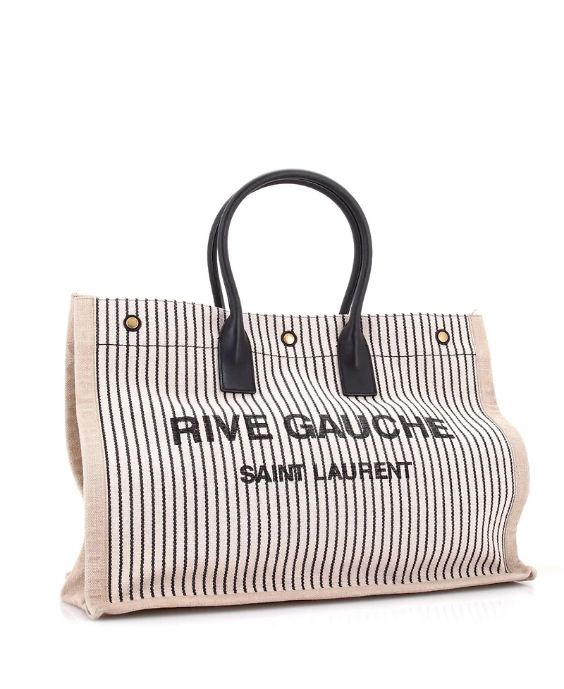 Pre-Owned Saint Laurent Large Rive Gauche Shopper Tote Striped Canvas