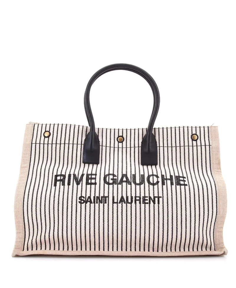 Pre-Owned Saint Laurent Large Rive Gauche Shopper Tote Striped Canvas